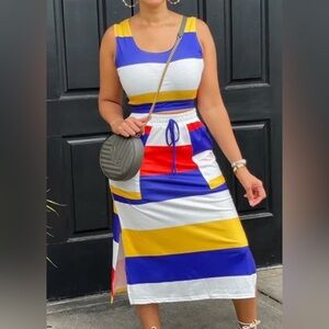 Mundefeis Short Striped Top and Drawstring Skirt Set, Size Small